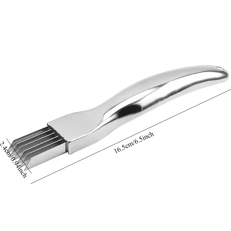 مفرمة طعام سريعة، بصل أخضر، سكين بصل أخضر مفروم من الفولاذ المقاوم للصدأ، سكين حرير أجاد المطبخ، تصميم مقبض منحني #6