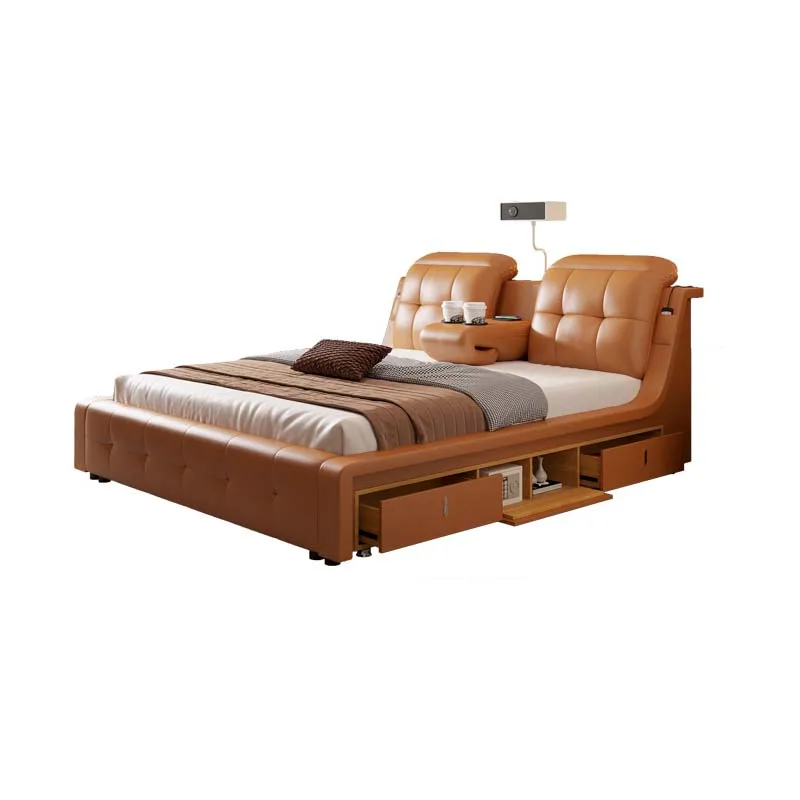 Leather Projector Double Bed Simple Massager Wood Comferter Bed Storage Electric Lit De Luxe Multifonctions Bedroom Furniture