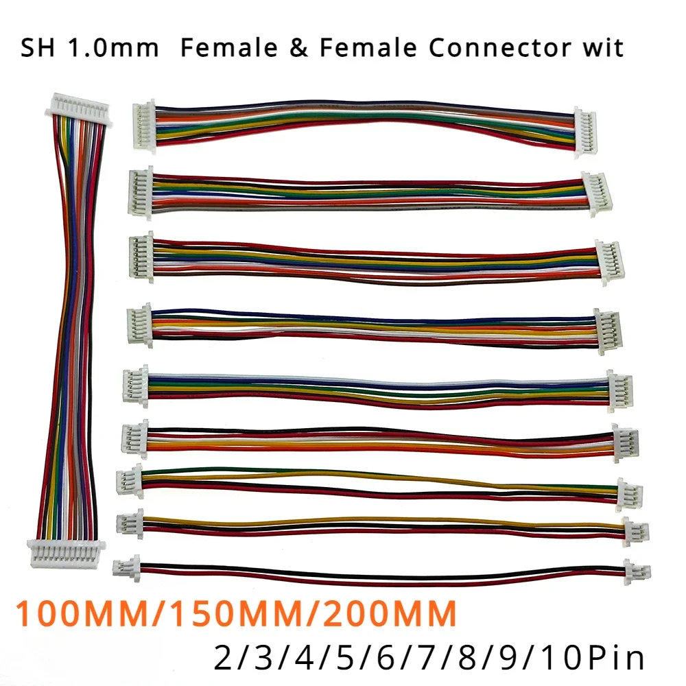 10pcs Sh 1.0 Sh1.0 Wire Cable 2/3/4/5/6/7/8/9/10pin Electronic Line Double Connect Terminal Plug 100mm/150mm/200mm 28awg