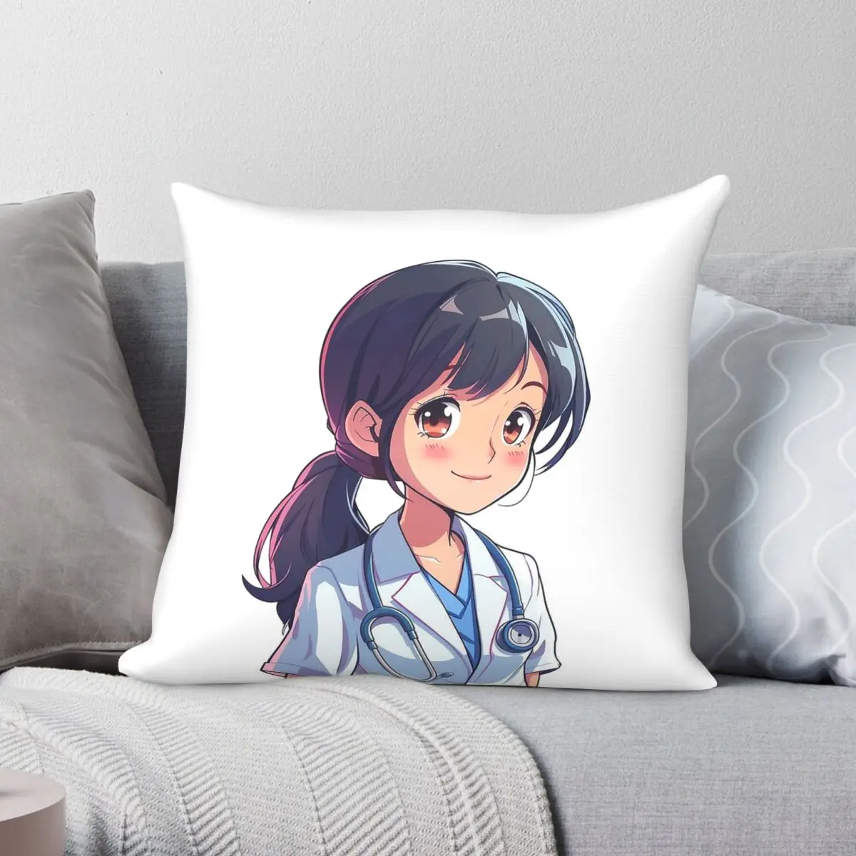 Housse de coussin Anime Compassionate Doctor, en Polyester, Lin, Velours, motif décoratif avec fermeture éclair, housse de coussin pour voiture
