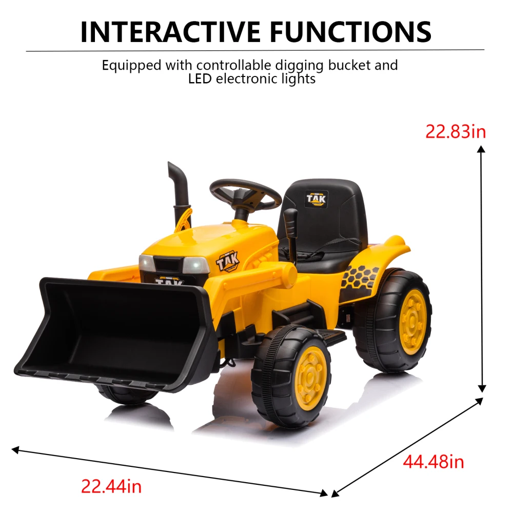 12-V-Kinder-Aufsitztraktor, elektrischer Bagger, batteriebetriebenes, motorisiertes Auto für Kinder im Alter von 3–6 Jahren, mit abnehmbarem Anhänger