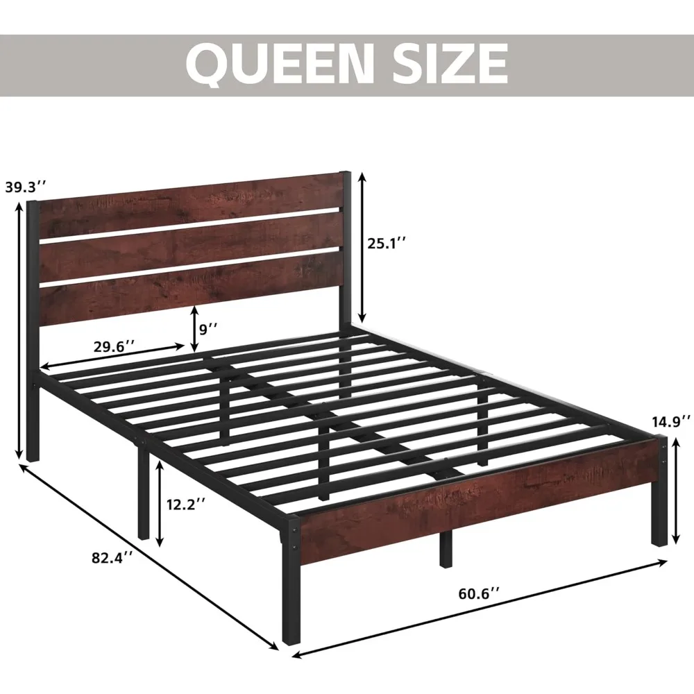 Queen Bed Frame with Headboard and Footboard, with Under Bed Storage, All-Metal Support System, No Box Spring Needed, Easy Assem