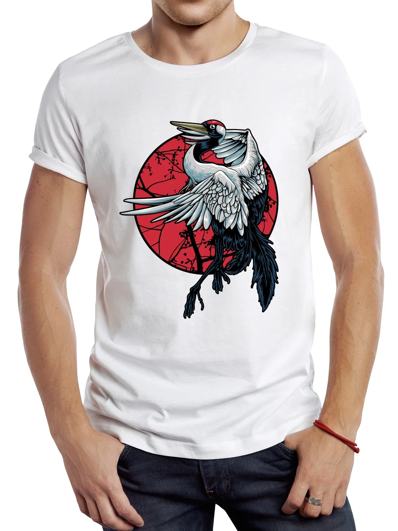 Graphic Sport Cloth Retro Bird Tops Hipster Tee TEEHUB Vintage Japanese Red Crowned Crane Men T Shirt   t shirt for men