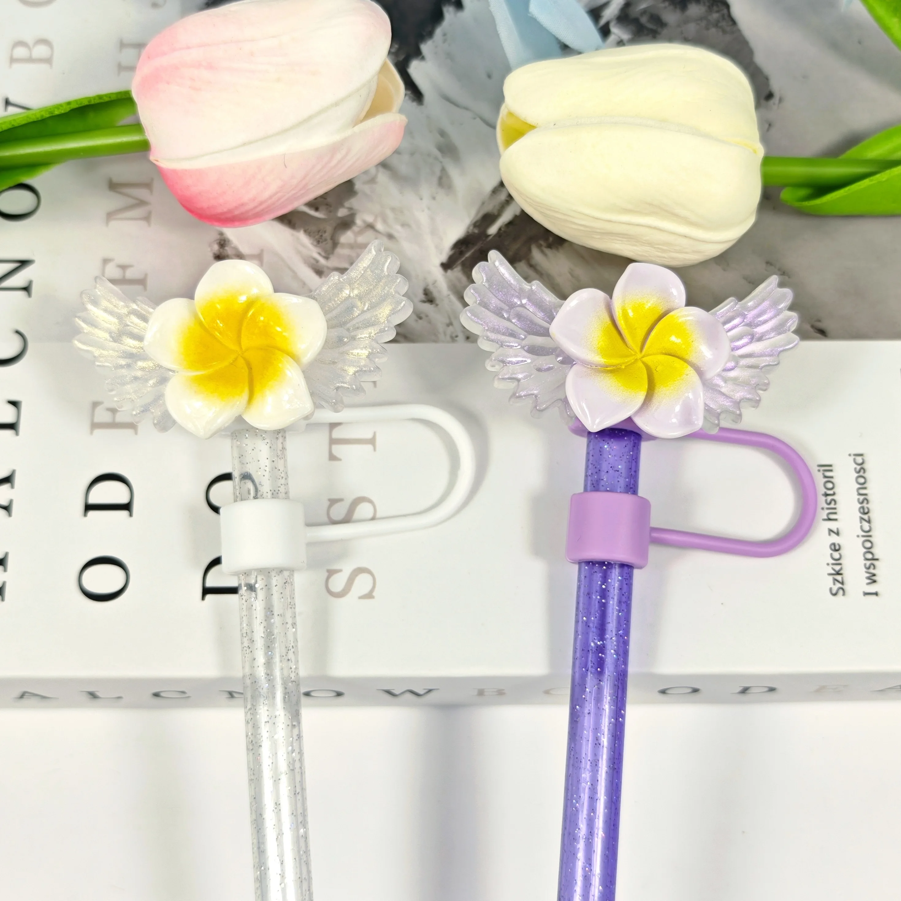 New Multi-Color Frellia Angel Wings Series Straw Cover Dust Cap