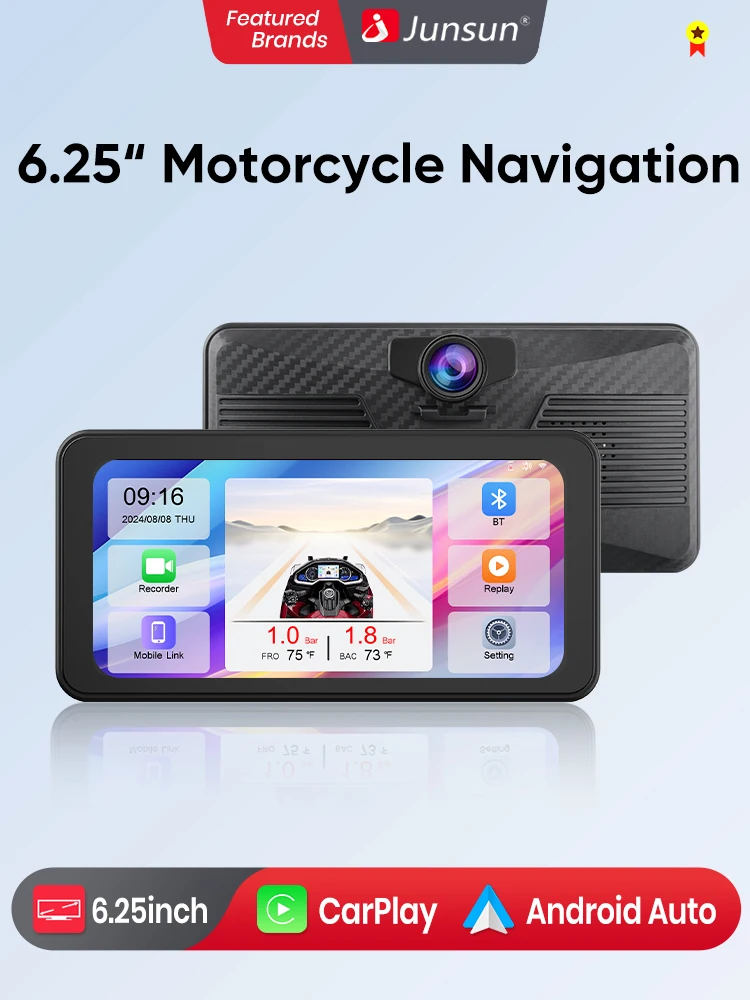 Junsun 2K DVR Motorrad GPS Navigation Drahtlose CarPlay Android Auto Abnehmbare IPX8 Wasserdichte Tragbare Moto Touchscreen WIFI