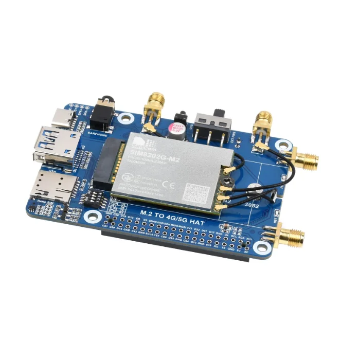 SIM8202G-M2 5G HAT (B) For Raspberry Pi, 5G/4G/3G, Snapdragon X55, Quad Antennas 5G NSA, Multi Band