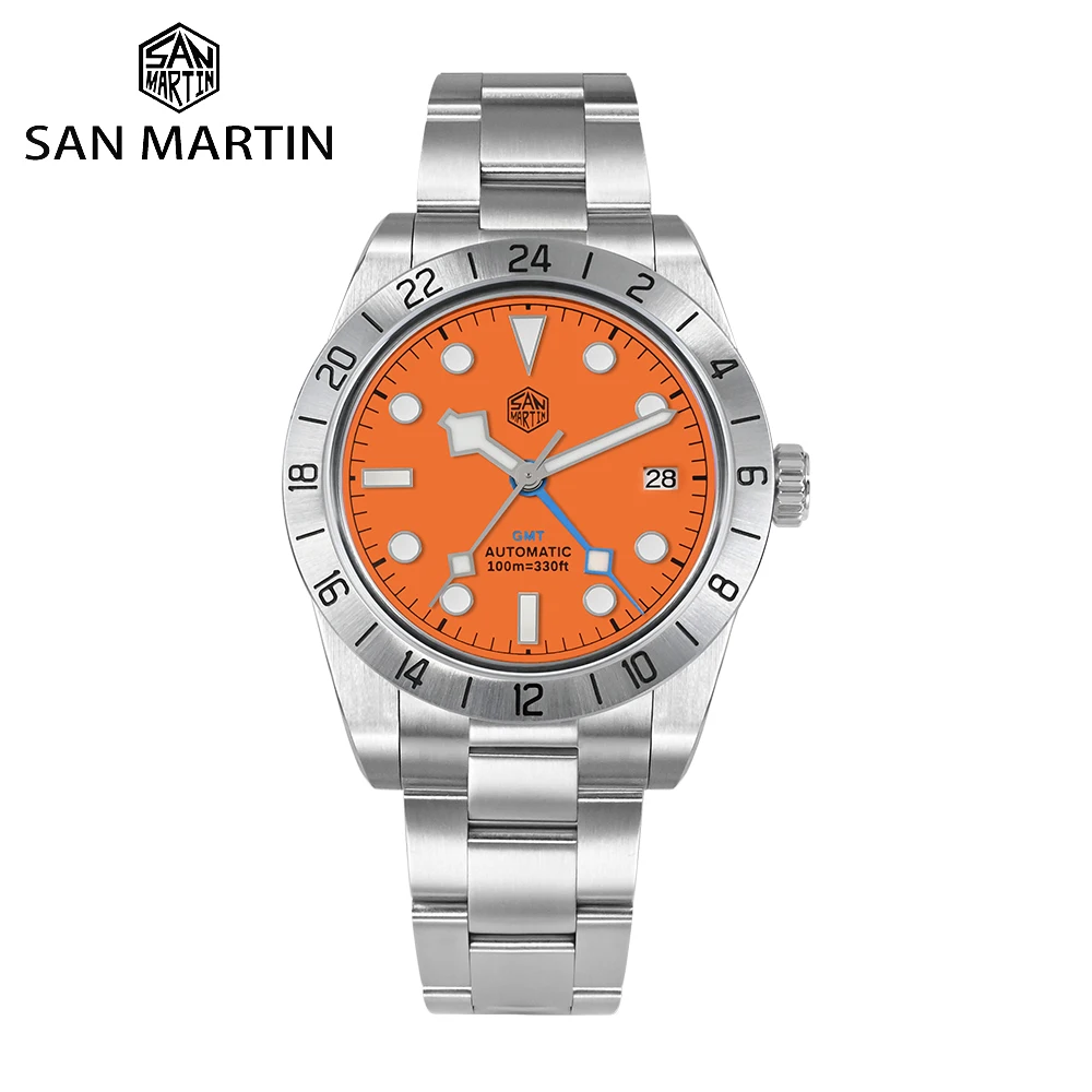 

San Martin Upgrade 39mm Men GMT NH34 Mechanical Watches Stainless Steel Business Watch Sapphire 10Bar Waterproof Luminous SN0054