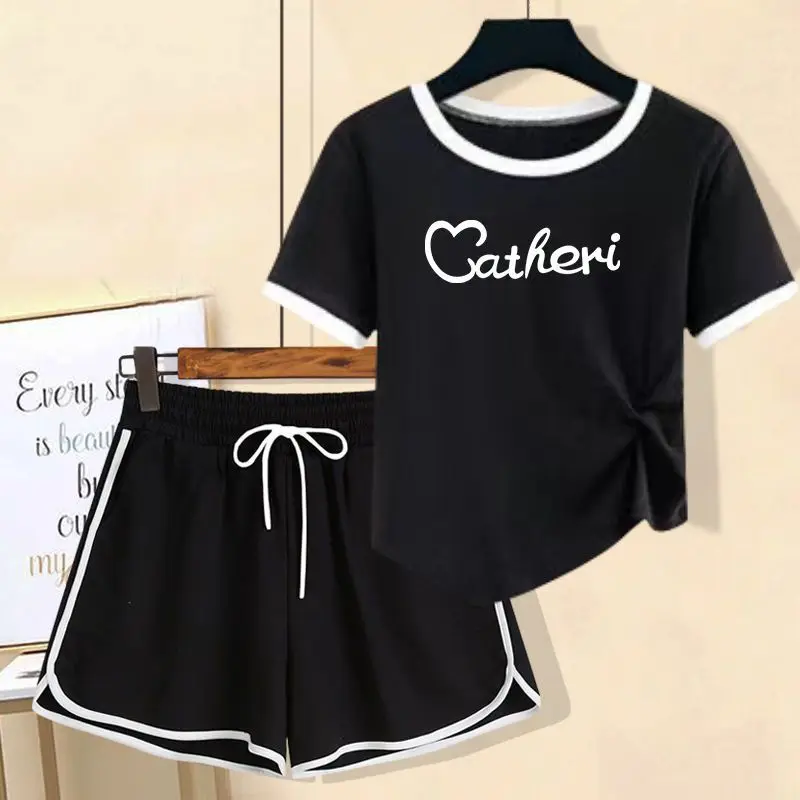 2024 Spring/Summer New Women's Set Spicy Girl Rules Short Top Small T-shirt Women's Sports Shorts Two Piece Set