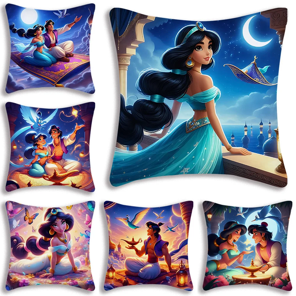 Cartoon Kawaii Aladdin Jasmine Pillow Covers Cartoon Sofa Decorative Home Double-sided Printing Short Plush Cute Cushion Cover