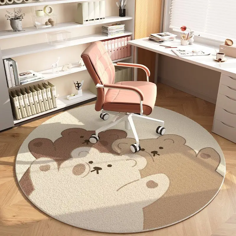 Cartoon Style Living Room Decoration Round Carpet Cute Bedroom Children\'s Room Fluffy Soft Plush Carpet Home Lounge Washable Rug