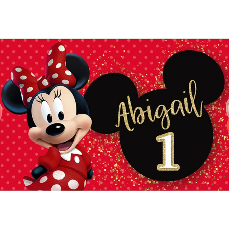 Disney Red Minnie Mouse Birthday Backdrop Photography Custom Product Boys Girls Birthday Photo Background