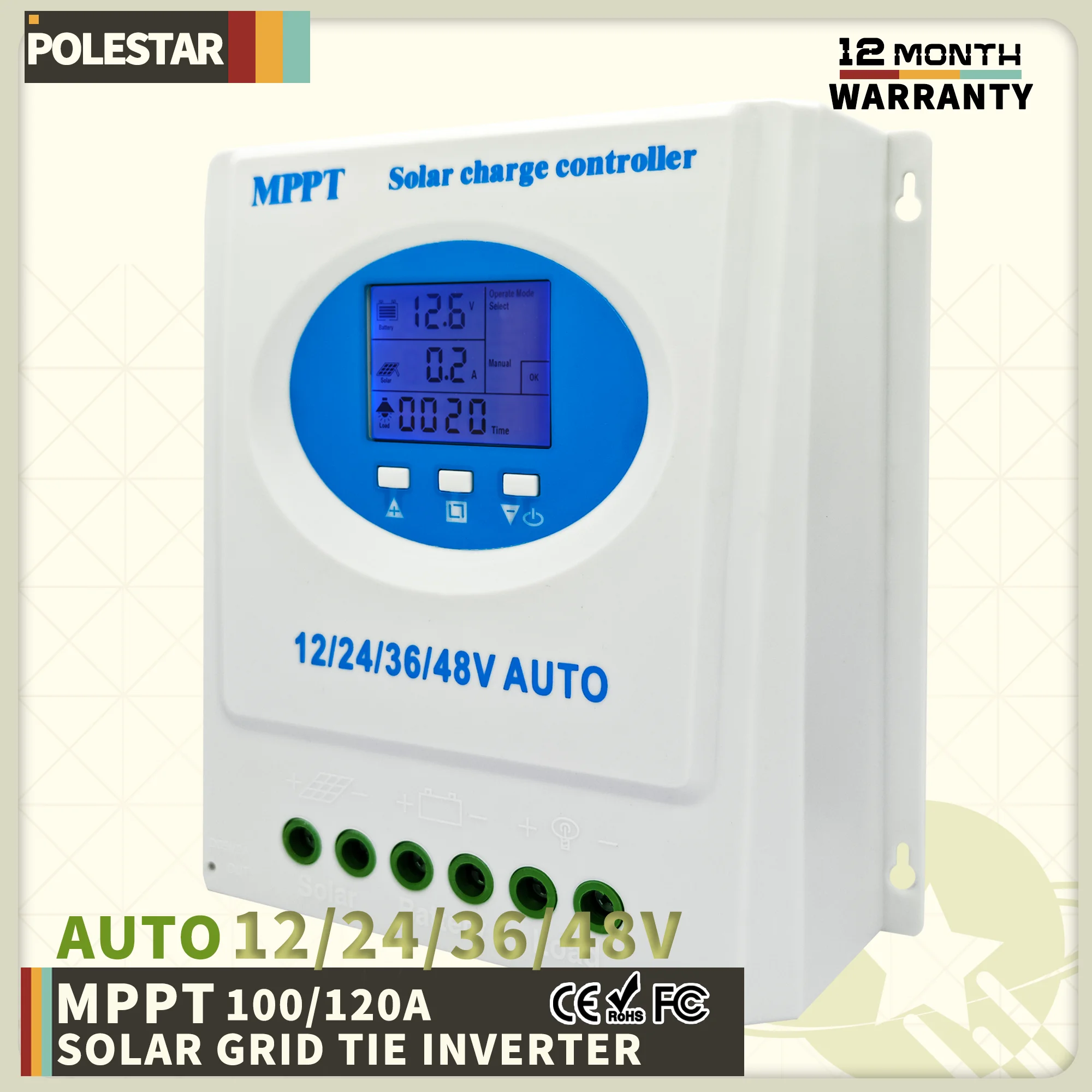 POLESTAR Solar Charge Controller with Intuitive LCD, MPPT Technology & Flexible Discharge Control - Perfect for Various Solar