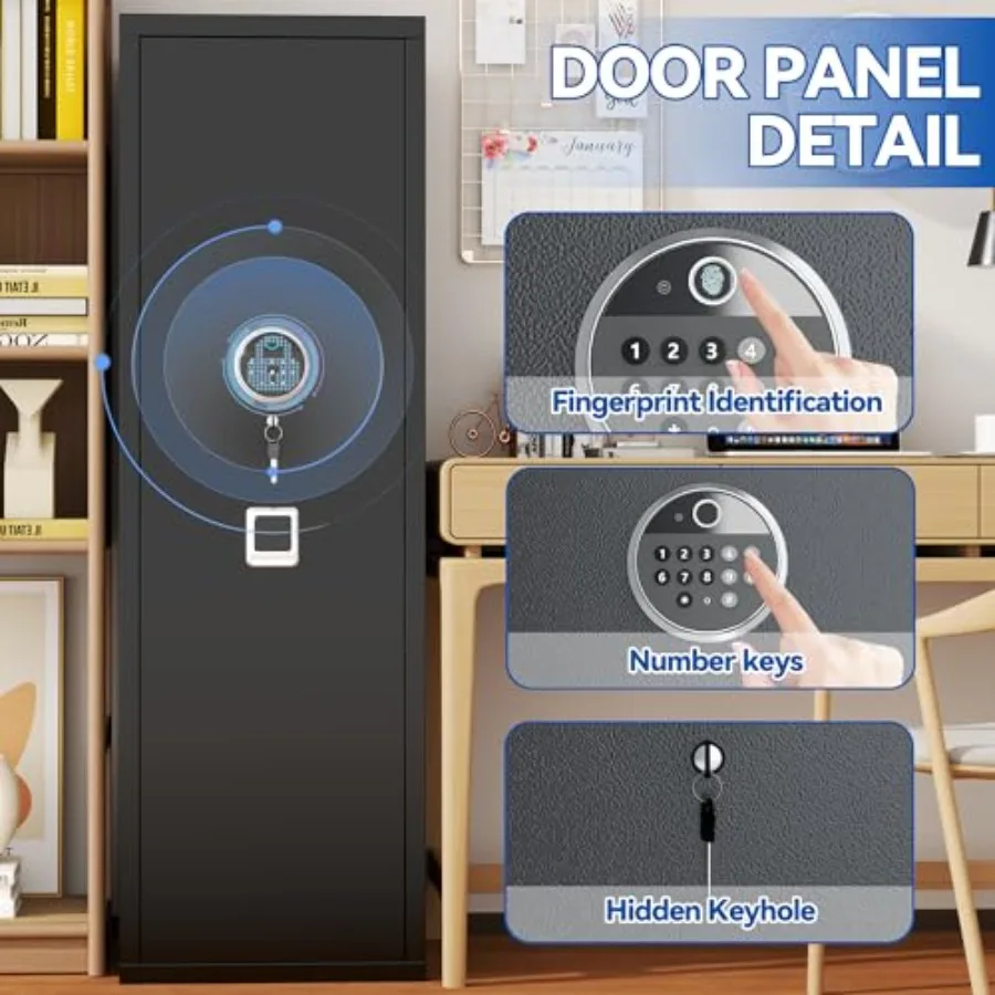 Gun Safe for 812 Rifles with Biometric Fingerprint Lock and 3Way Access Adjustable Rifle Racks HeavyDuty Steel Construction 57