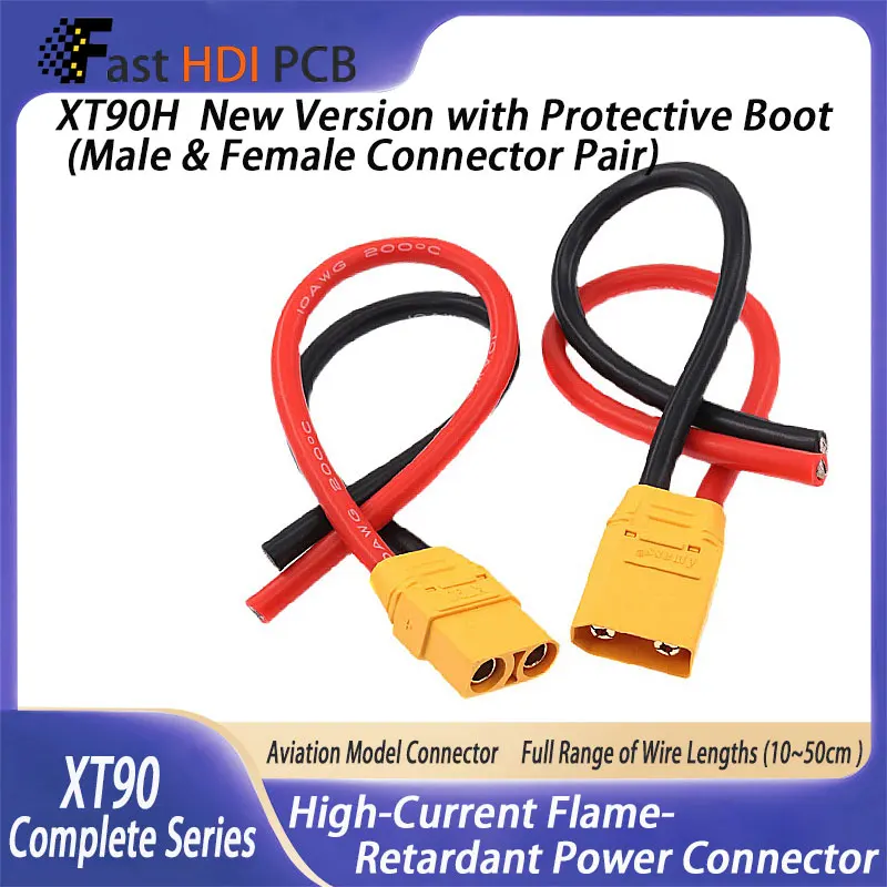 XT90H Connector Set with Protective Cover, High Current 30A Wiring Harness for RC Model, Charger, Lithium Battery Applications