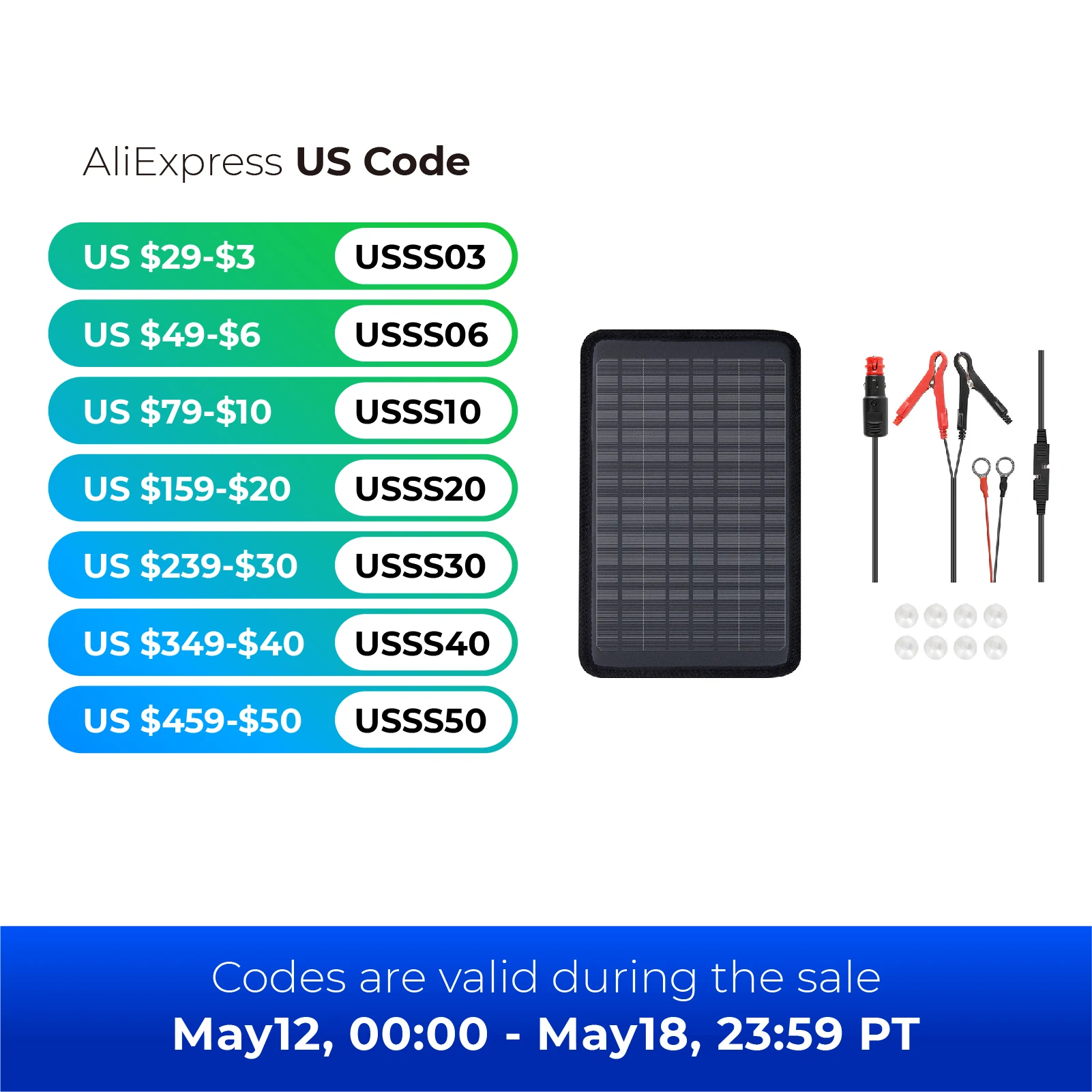 

Renogy 5W Solar Trickle Charger Portable Battery Maintainer with Lighter Plug/Alligator Clips/Battery Cables for Car Boat Marine