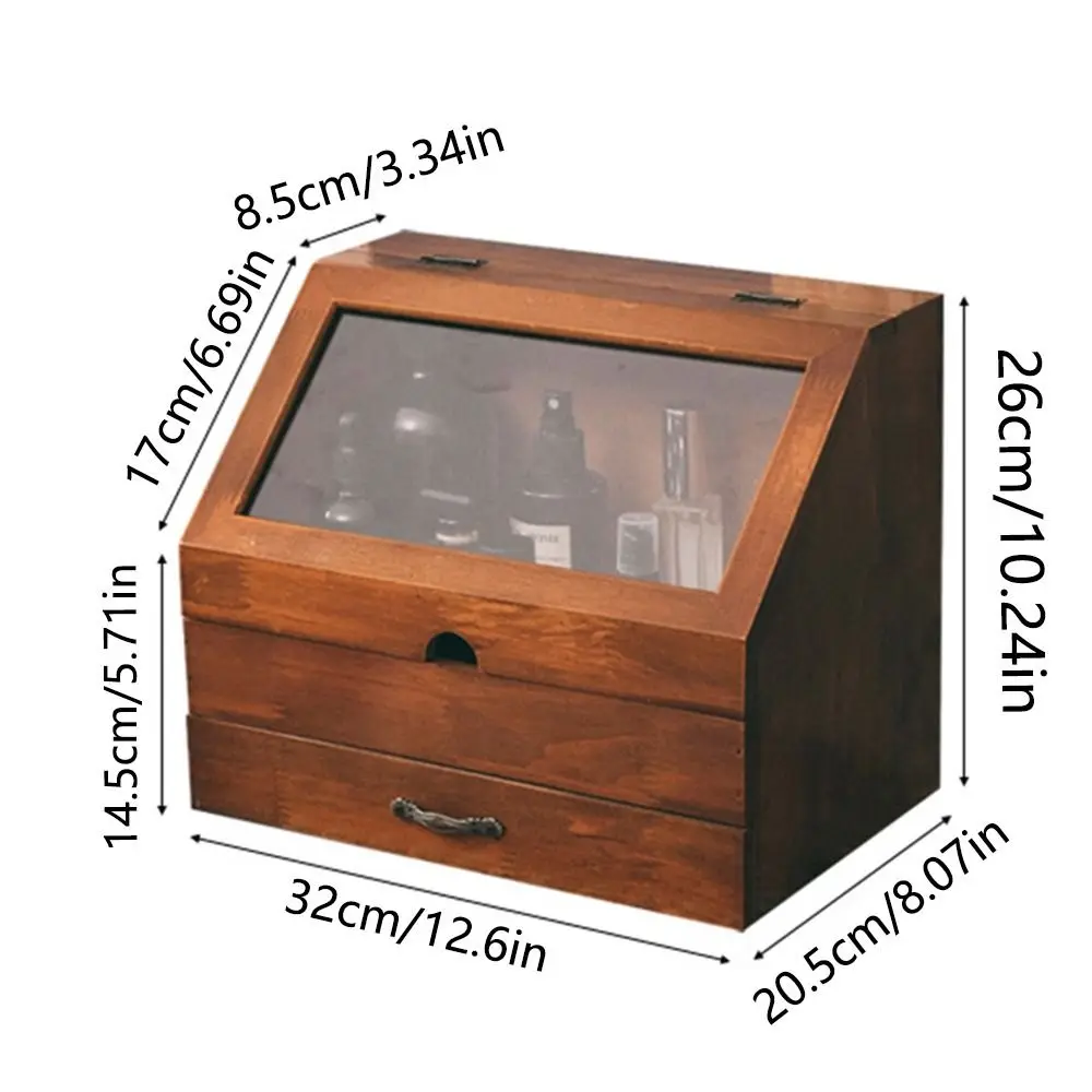 Vintage Wood Drawer Storage Box Glass Baffles Dust-proof Jewelry Storage Organizer Removable Multi-purpose