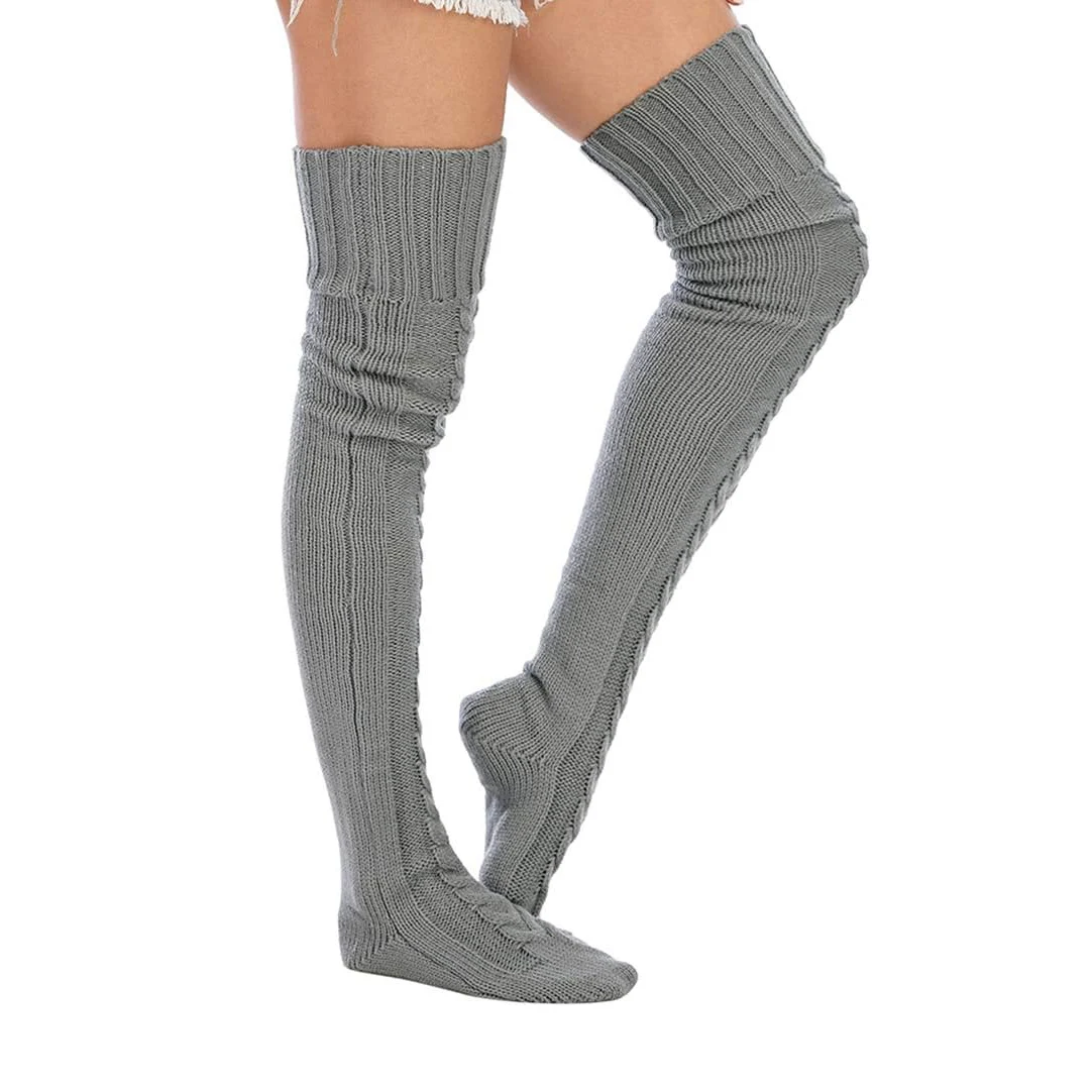

YANBIGUO Ladies Winter Cable Knit Thigh High Socks Fashion Over the Knee Leg Warmers Solid Color Boot Stockings for Women