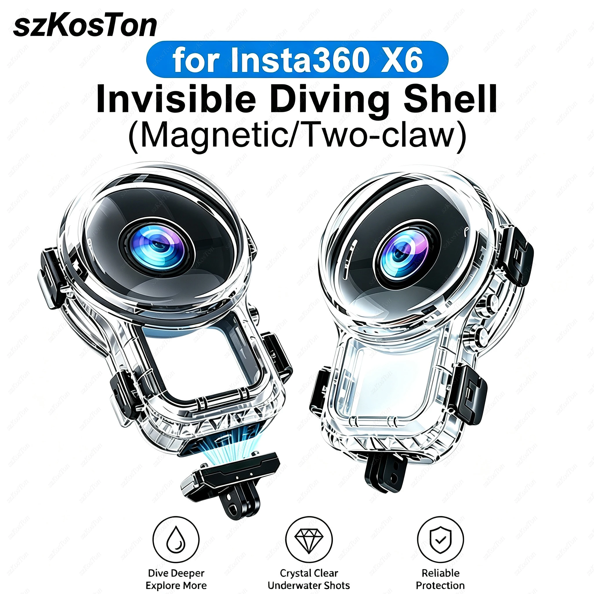 Invisible Dive Housing Case for Insta360 X6, 60m Waterproof Cover with Bracket & Underwater Professional Lens Camera Accessories