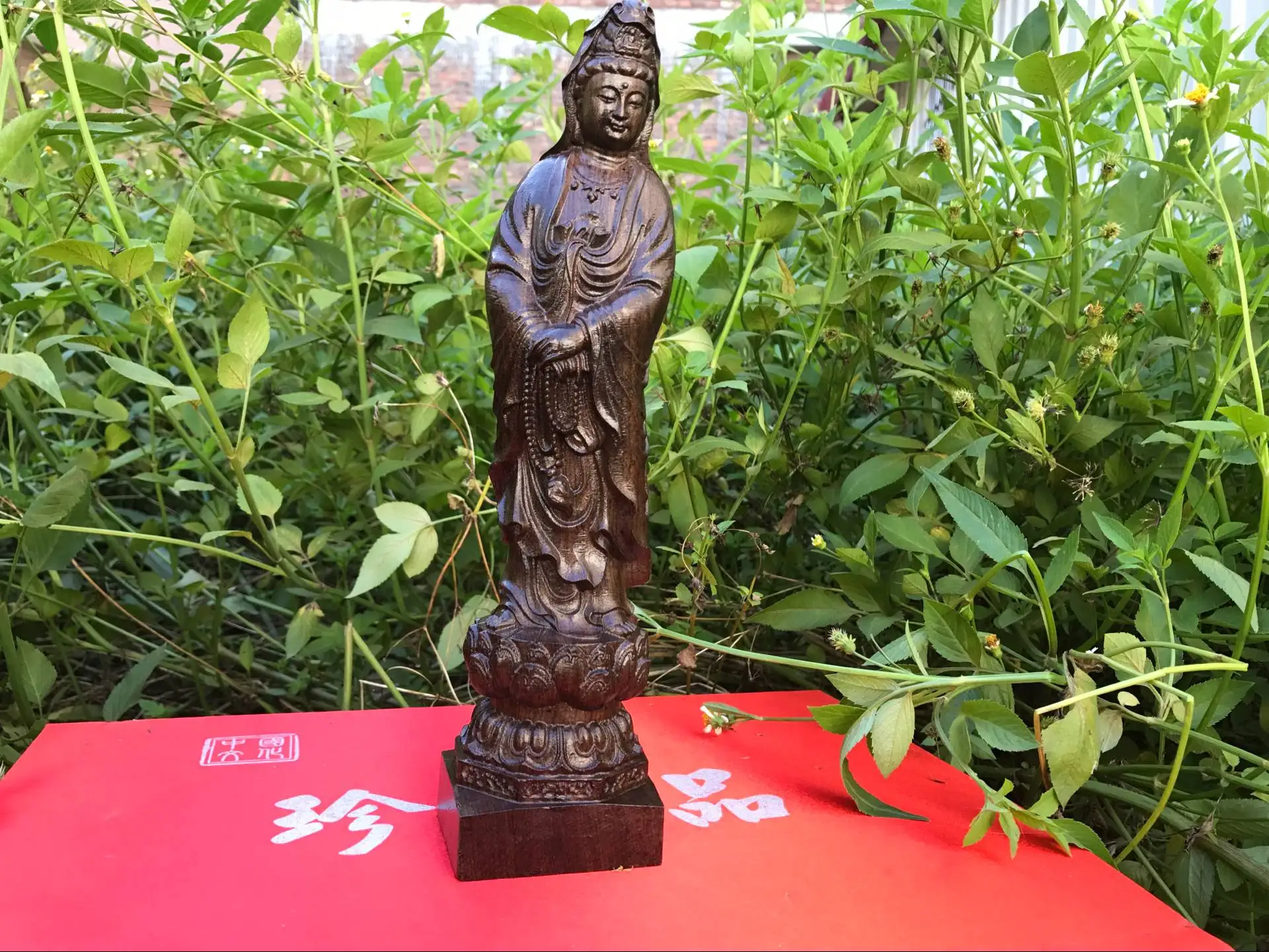 30CM large TOP efficacious bless family Safe GOOD LUCK Avalokitesvara Guanyin Buddha Handmade aloeswood wood carving statue