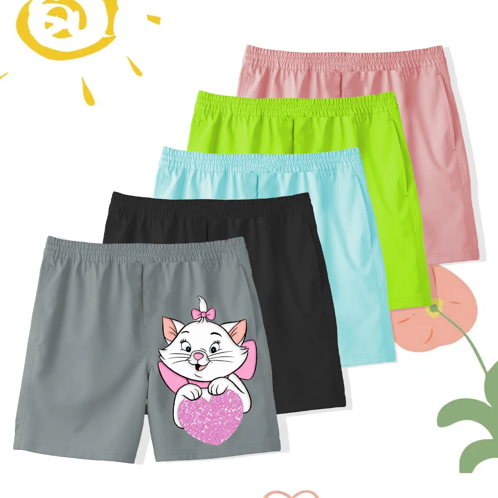 Kids Summer Girls Swim Beach Pants Kawaii 2d White Kitten Print Summer Everyday Home Wear beach vacation Shorts Beach pants