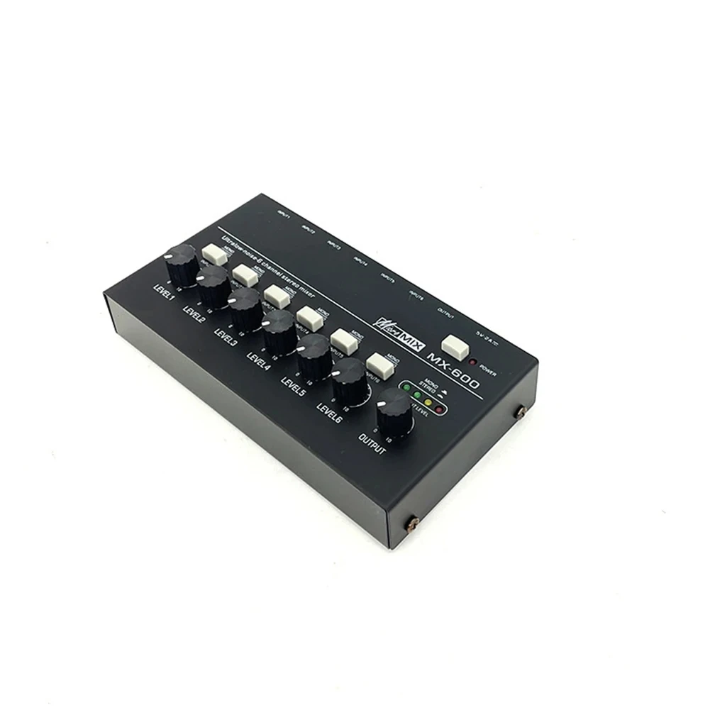 (ABYM) 6 Channel Ultra Low Noise Stereo Line Mixer Mini Professional Sound Mixer Power Supply DC5V Audios Mixer US PLUG