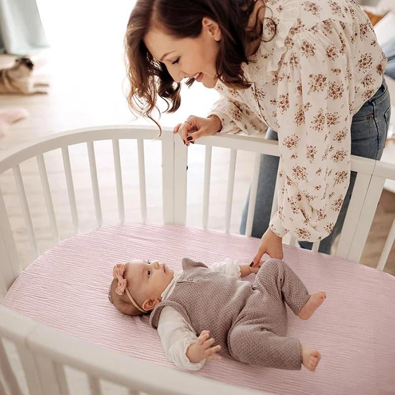2PCS Newborn Changing Pad Cover Fitted Bassinet Sheet Muslin Cotton Breathable Crib Fitted Sheets Cradles Mattress Cover Solid