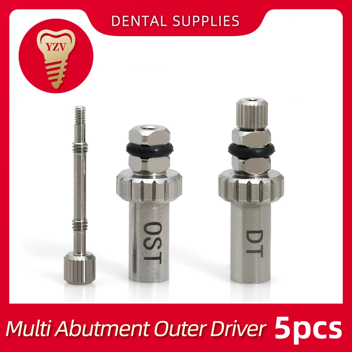 5 pieces of stainless steel accessories: Multi Abutment Outer Driver\ Mini Ball Abutment Driver\ Positioner Torque Driver