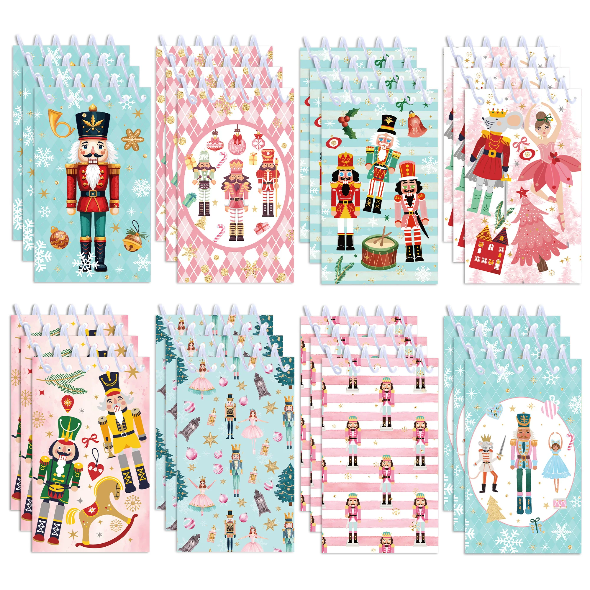 

8/16/24pc Christmas Nutcracker Mini Spiral Pocket Notebooks Memo Pad Coil Booklet Notepads For Office Stationery School Diaries