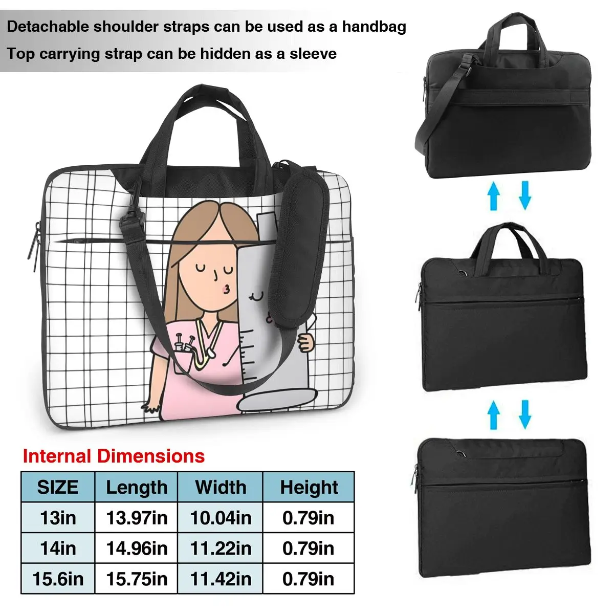 Handbag Laptop Bag Enfermera En Apuros Nurse Protective Notebook Pouch For Macbook Air HP Huawei 13 14 15 Travel Computer Pouch