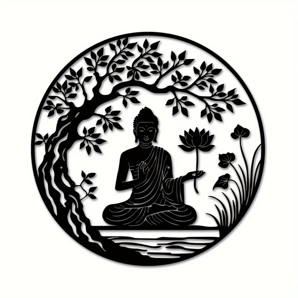 CIFBUY Iron Wall Art Bodhi Tree Buddha Metal Sculpture Rustproof Hanging Plaque Zen Spiritual Indoor Outdoor Home Decor Ornament