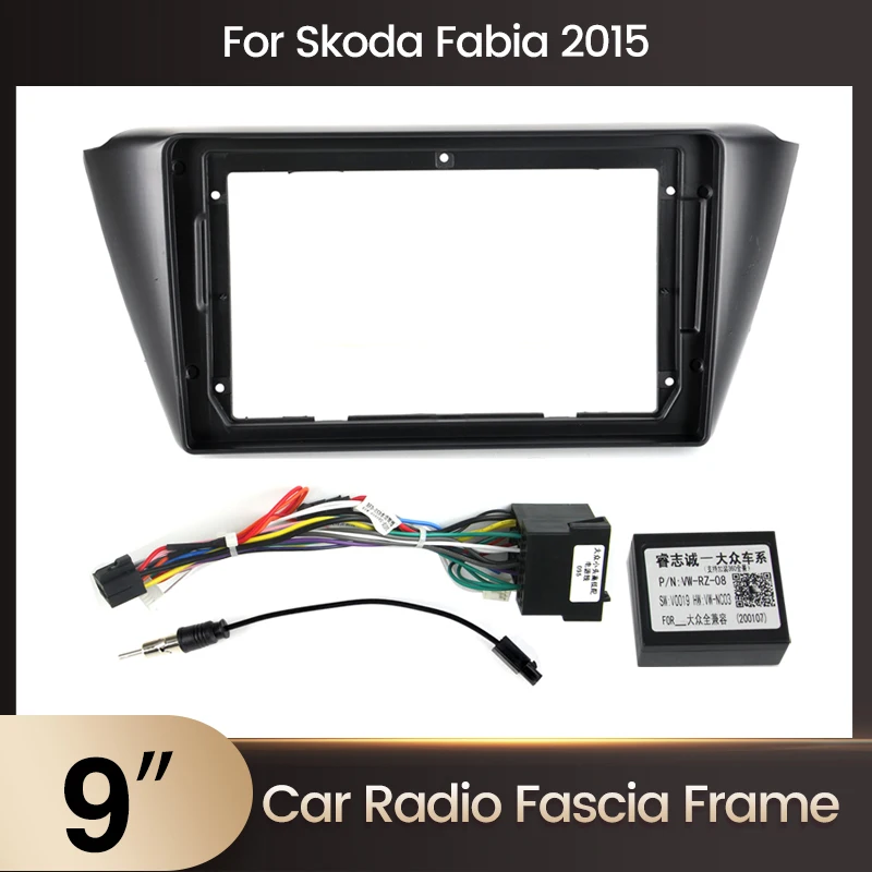 9-Zoll-Auto-Mittelkonsole, passend für Rahmen für Skoda Fabia 3 III 2015 2016–2018 2019, Panel-Dash-Player-Kabel, Canbus-Adapter, Dash