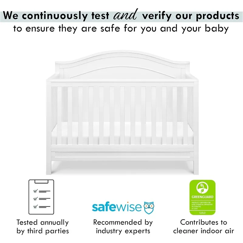 Davinci Charlie 4-In-1 Converteerbare Wieg In Wit, Greenguard Goud Gecertificeerd