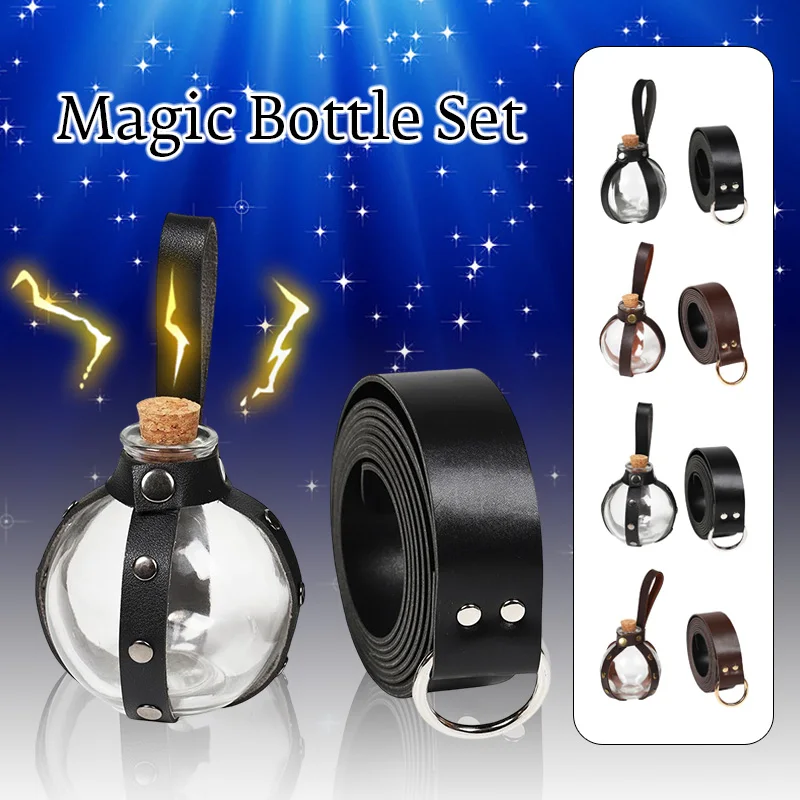 Medieval Knight Belt Magic Glass Medicine Bottle Water Bottle Rack Leather Cover Bar Household Drink Flask Role-playing Prop