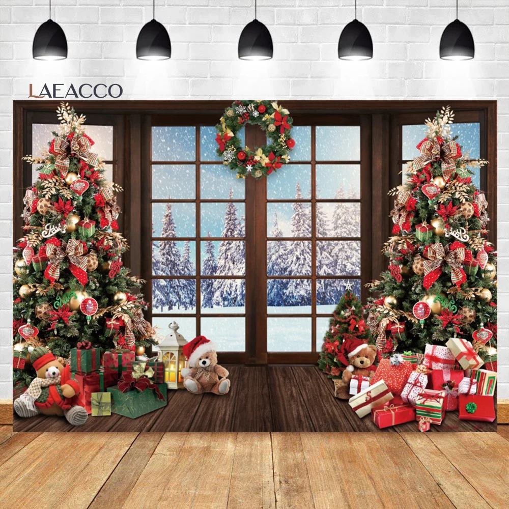 Laeacco Christmas Photography Backdrop Interior Glitter Xmas Trees Fireplace Kids Newborn New Year Party Decor Photo Background