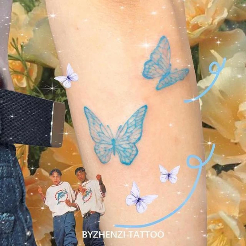 Black Watercolor Butterfly Waterproof Temporary Tattoo Women Sticker Sexy Fashion Line Flower Arm Fake Tattoo Tatouage Ephemere
