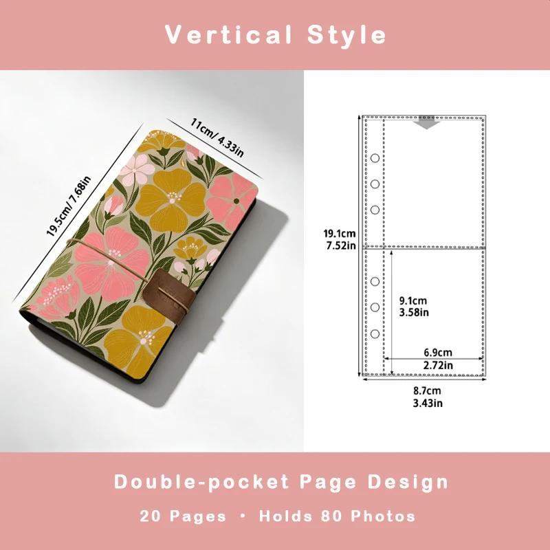 Pink Yellow Large Bloom Floral Print Instant Photo Album Holds Up To 80 Pcs 3 Inch Instant Photos Sweet Gift for Girls & Flower