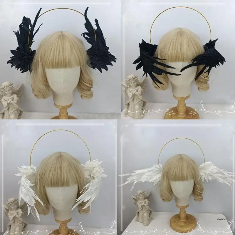 Copricapo da donna Mary Halos, fascia per capelli, con d'angelo, accessori per capelli, copricapo da dea, per cosplay