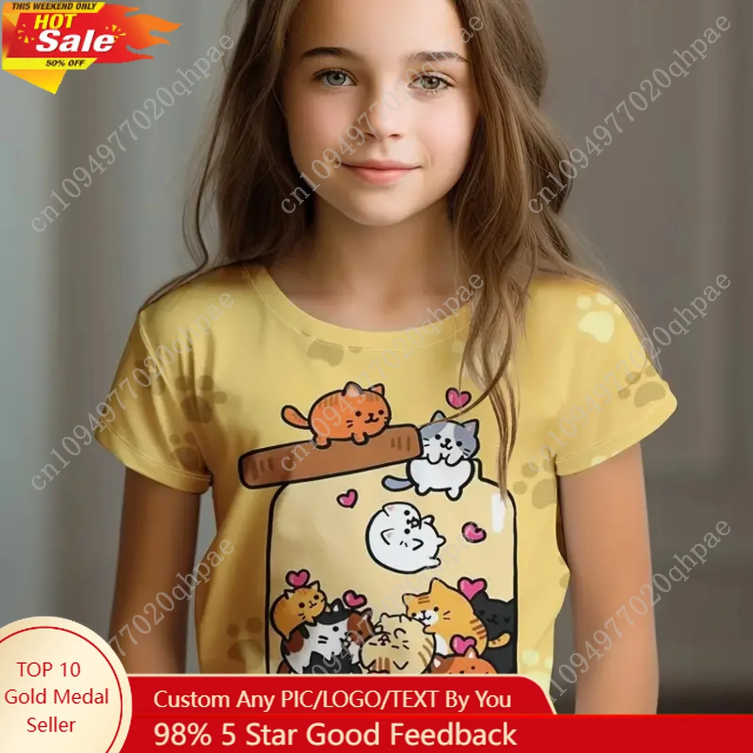 

Kids Clothes Children's T-Shirt Girl Short Sleeve Top Cartoon Cat Kawaii Girls Summer Clothes Child T-Shirt Children's Clothing