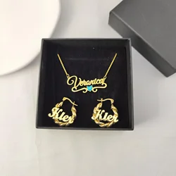 Personalized Name Mini Set Jewelry Custom Name Birthstone Necklace Custom Name Baby Earrings Gold Nameplate Pendant Gift For Kid