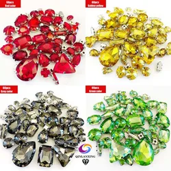 68Pcs Mix Crystal Sliver Claw Setting Rhinestones Sewing Clothe For Needlework Stone DIY Sew On Wedding Dress Shoes Bags