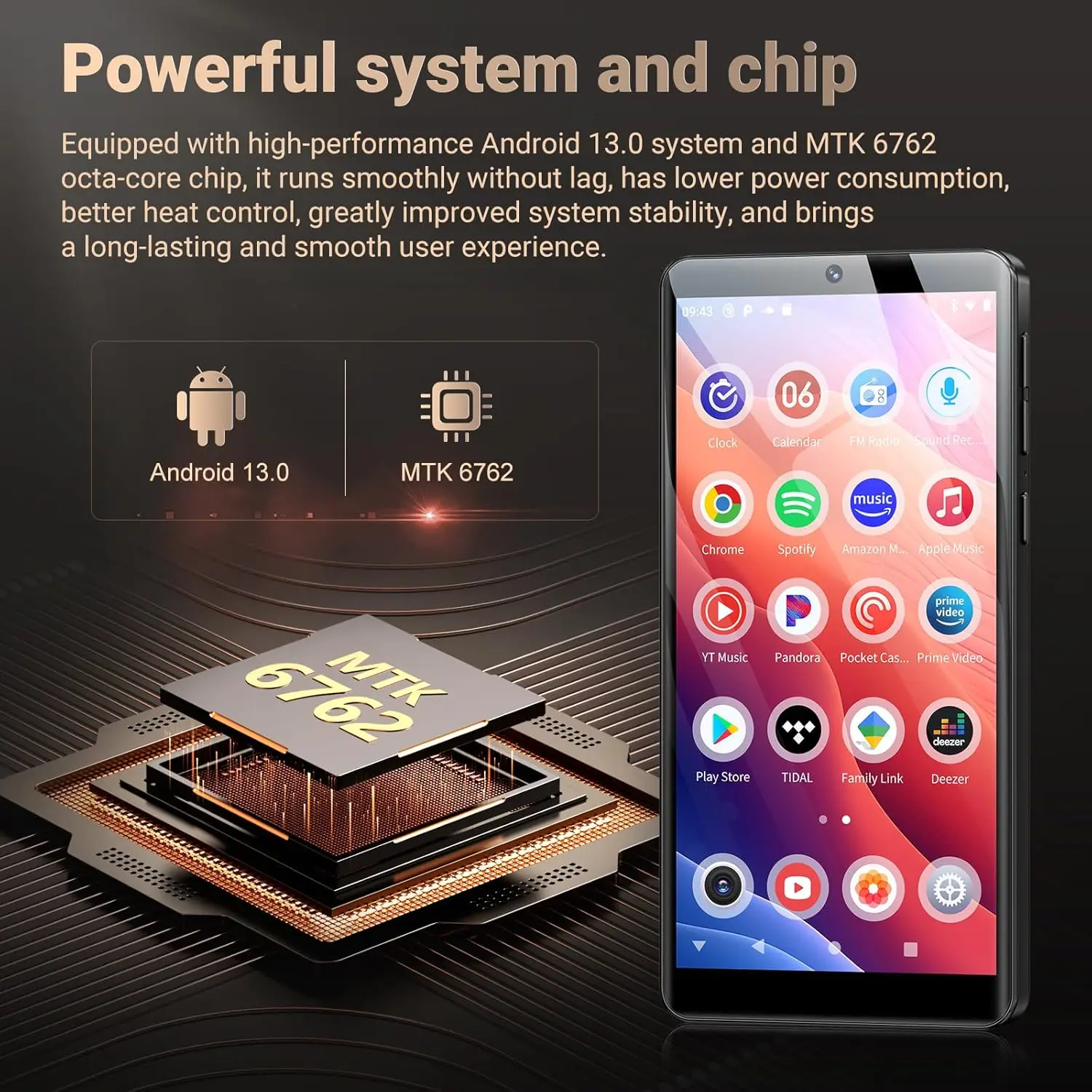 Oilsky 128GB MP3 Player with Bluetooth and WiFi, Android 13.0, 5.5