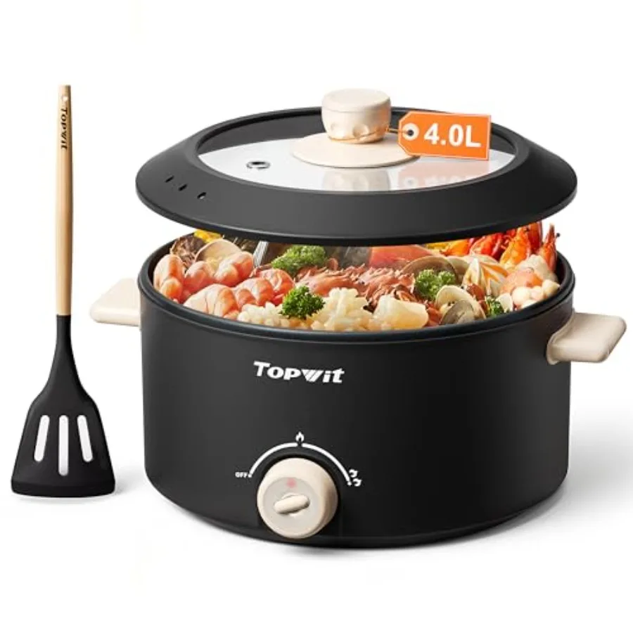 

Hot Pot Electric 4L Electric Pot with Non-Stick Coating Dual Power Electric Cooker for Deep Frying Steak Pasta Multi-Functional