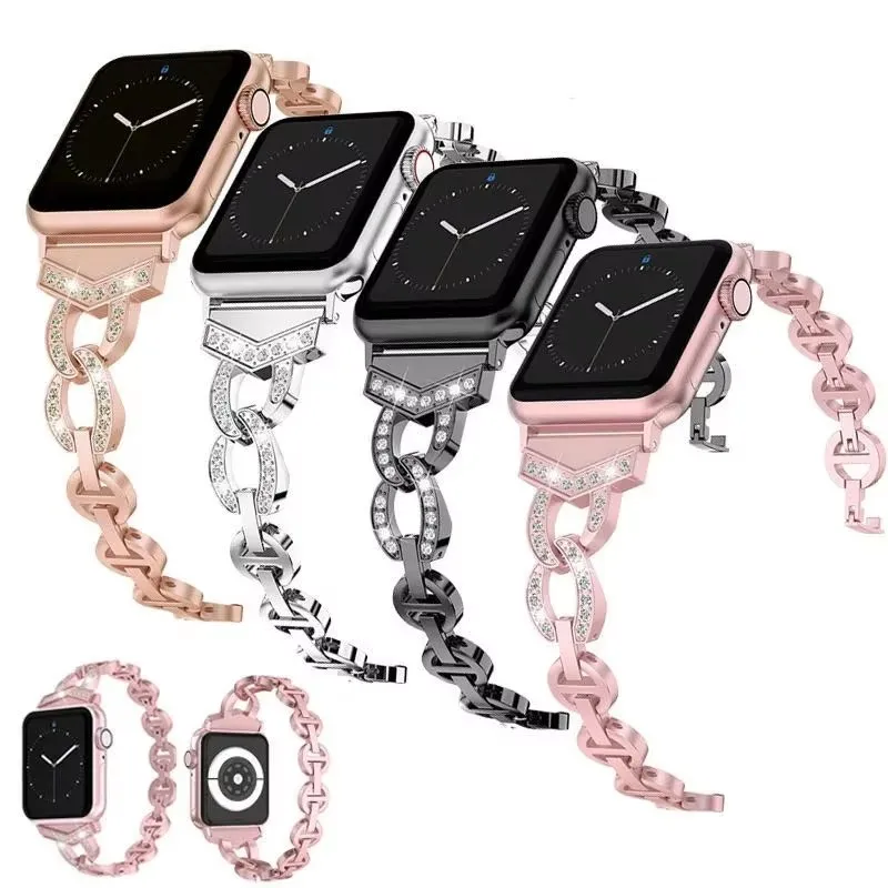 Hot sales Strap For Apple Watch Ultra 11 10 9 8 7 6 5 4 SE IWatch 49mm 46mm 42mm 45mm 41mm 40mm 44mm Diamond Stainless Bracelet