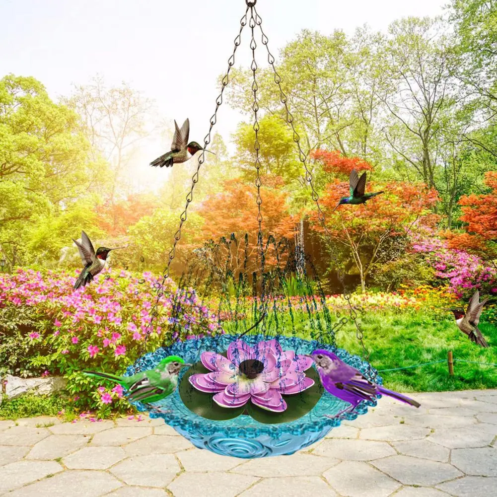 Load-bearing Chains for Bird Bath Bird Bath with Nozzle Lotus Shape Solar Powered Hanging Bird Bath with for Feeding for Birds