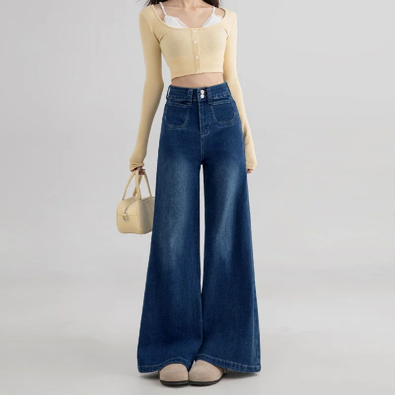 

Spring elastic design slimming jeans are fashionable2025New niche vintage loose wide-leg pants for women