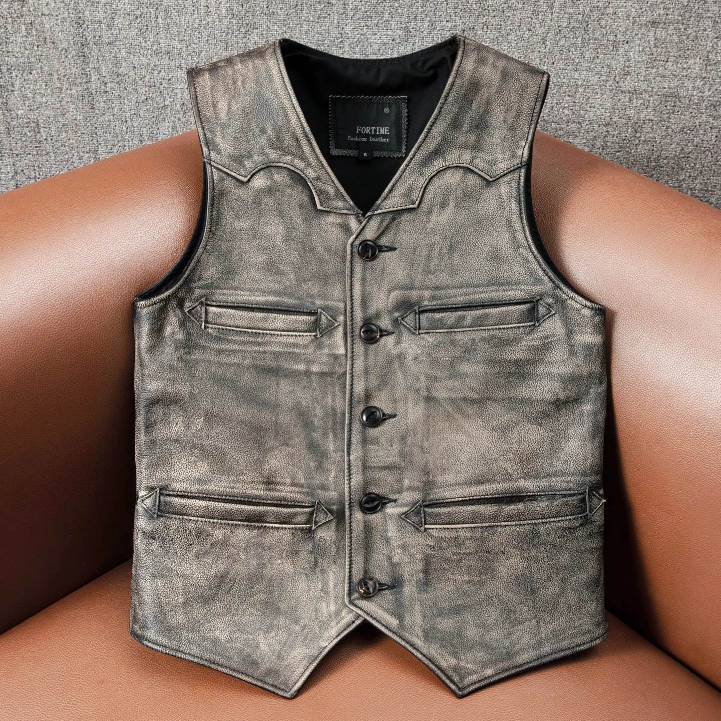 Handmade savage polishing, first layer of cowhide leather vest leather vest