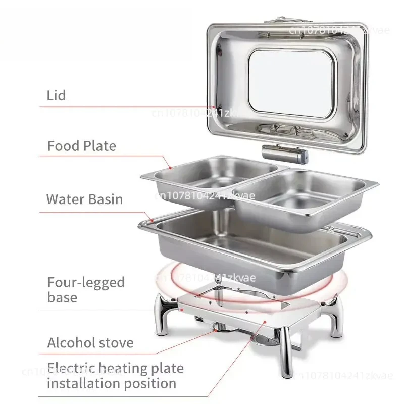9L Stainless Steel Insulation Pot Buffet Set Food Heater Catering Equipment Restaurant