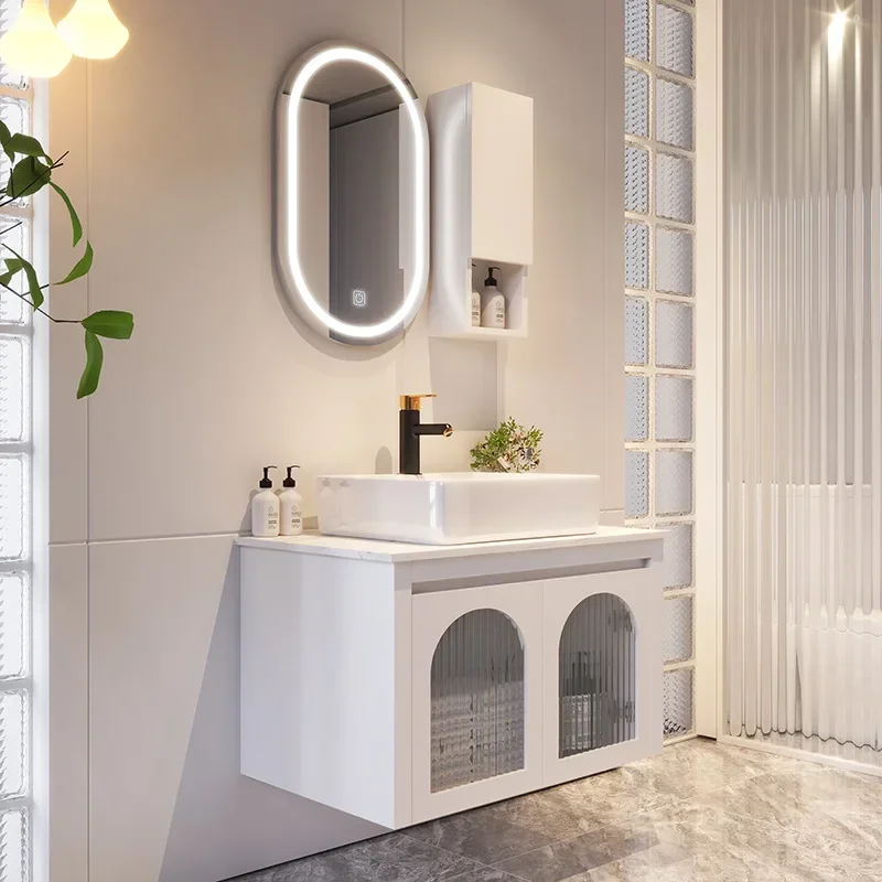 

Nordic Style Bathroom Cabinet with Samrt Mirror Cabinet Slate Washbasin Bathroom Vanity Cabinet with Top Sink Bathroom Furniture