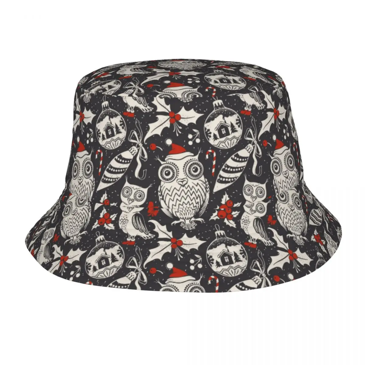 

Vintage Christmas Owl In Santa Hat And Winter Boots Bucket Hat Fisherman Hat Foldable Women Men Sunscreen Shade Cap