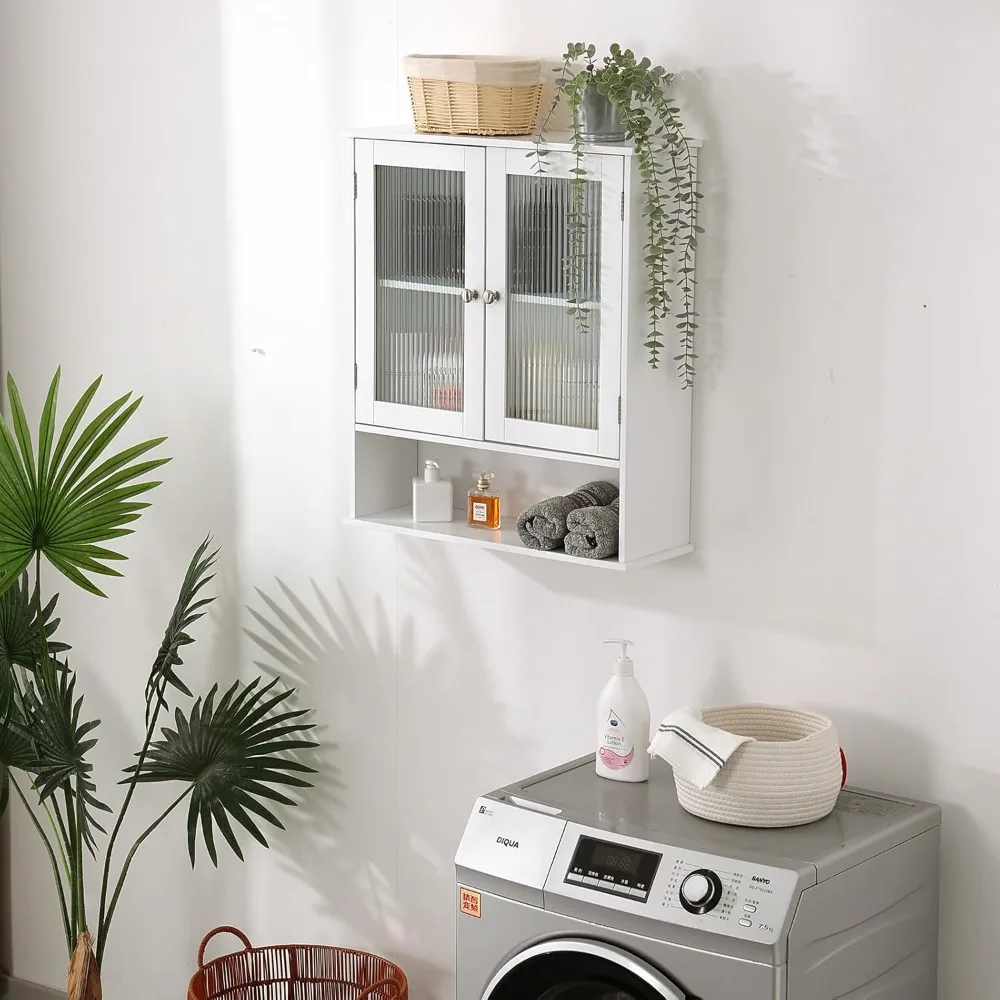 خزانة تخزين فوق المرحاض بأبواب زجاجية، وأرفف قابلة للتعديل، وخزانة طبية موفرة للمساحة لجدار الحمام #6